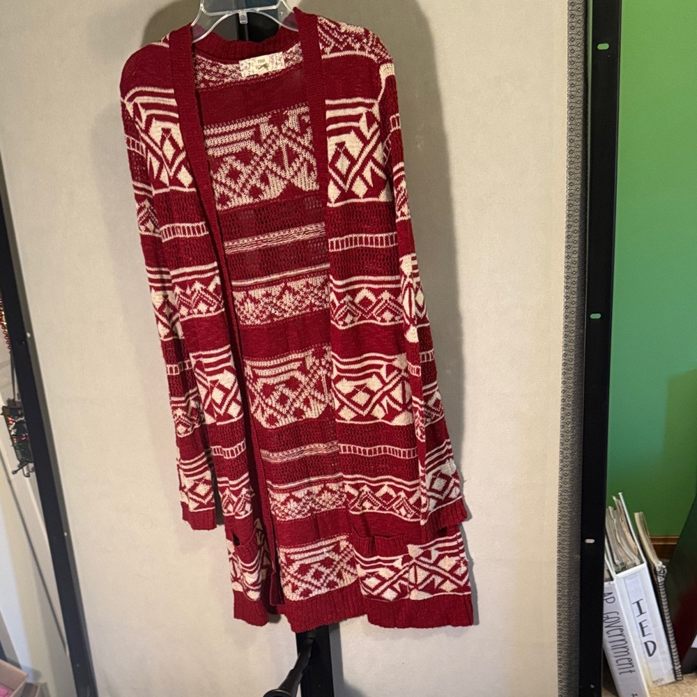 Pink Republic Red and White Geometric Cardigan